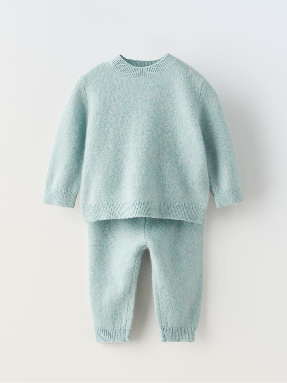 ZARA Cashmere Baby Knit Sweater, Pants & Booties in Seafoam Green